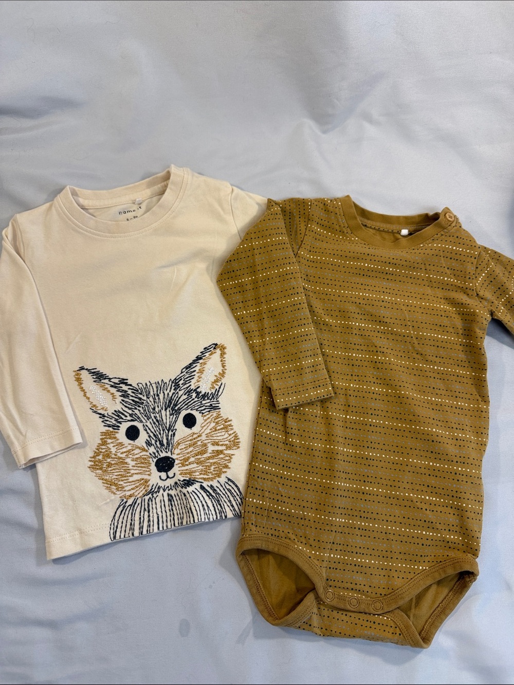 Kids Long-Sleeve Fox Tee & Mustard Bodysuit Set